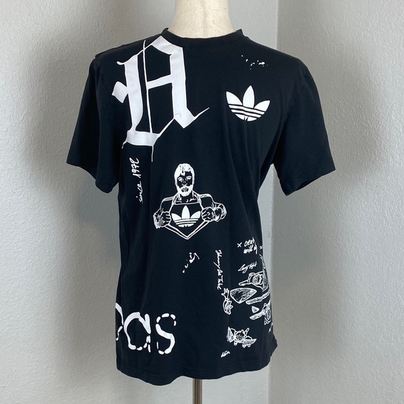 Adidas Originals Sketchbook Off Placement Trefoil Black T shirt Size Medium - Picture 3 of 11